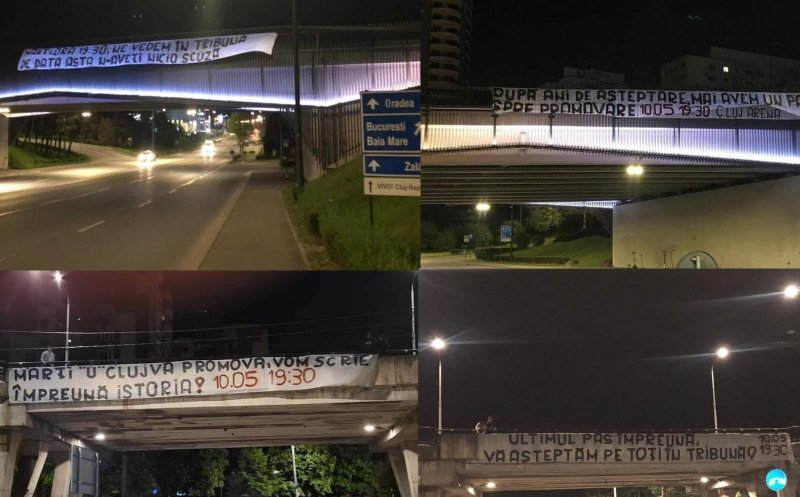 Suporterii Universității Cluj, mobilizare generală înainte de meciul decisiv cu Hermannstadt. Mesajele afișate în oraș