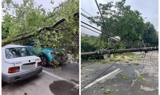 Furtuna de noaptea trecută a făcut ravagii. Tiruri răsturnate de vânt pe marginea şoselei