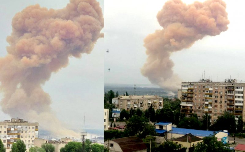 Rezervor cu acid azotic de la un combinat chimic, bombardat în Ucraina. Mesaj de avertizare pentru "nor toxic"