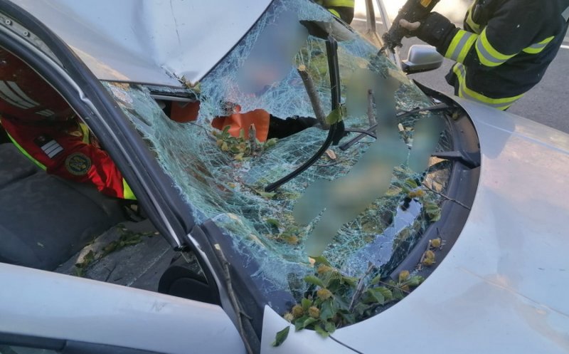 Creanga unui copac, ruptă de vântul puternic, a intrat prin parbrizul unei mașini și i-a perforat bazinul unei şoferiţe