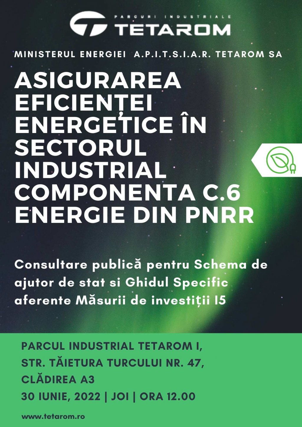 Consultare publică la TETAROM pentru Schema de ajutor de stat și Ghidul Specific aferente Măsurii de investiții I5 din PNRR