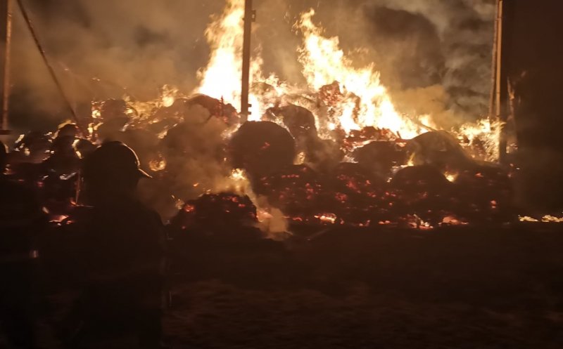 INCENDIU la un depozit de furaje din Cluj. A fost cuprins de flăcări şi adăpostul animalelor