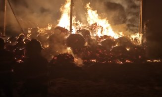 INCENDIU la un depozit de furaje din Cluj. A fost cuprins de flăcări şi adăpostul animalelor