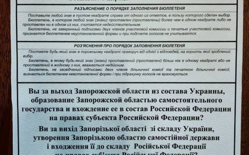 În Lugansk, Doneţk, Herson şi Zaporojie încep referendumurile privind anexarea la Rusia. Întrebarea de pe buletinele de vot