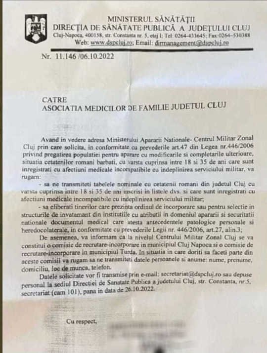 Reacția MApN la zvonurile privind mobilizarea rezerviștilor, după o adresă a DSP Cluj