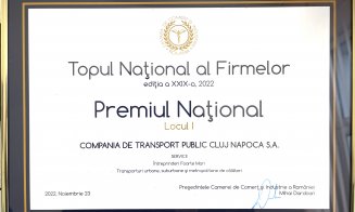 Compania de Transport Public Cluj-Napoca este cea mai performantă din România. Locul 1 în Topul Național al Firmelor – Ediția 2022