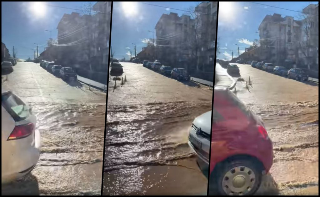 Imagini spectaculoase! Bulevardul Titulescu, INUNDAT. Când se restabilește alimentarea cu apă