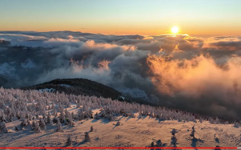 Imagini de poveste cu Paradisul alb al Apusenilor - Vlădeasa: „Filmarea la apus e la -16 grade”