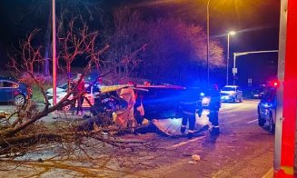 ACCIDENT grav în Cluj-Napoca. A smuls un copac din rădăcini / Victimă încarcerată