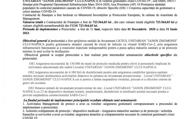 Comunicat finalizare proiect