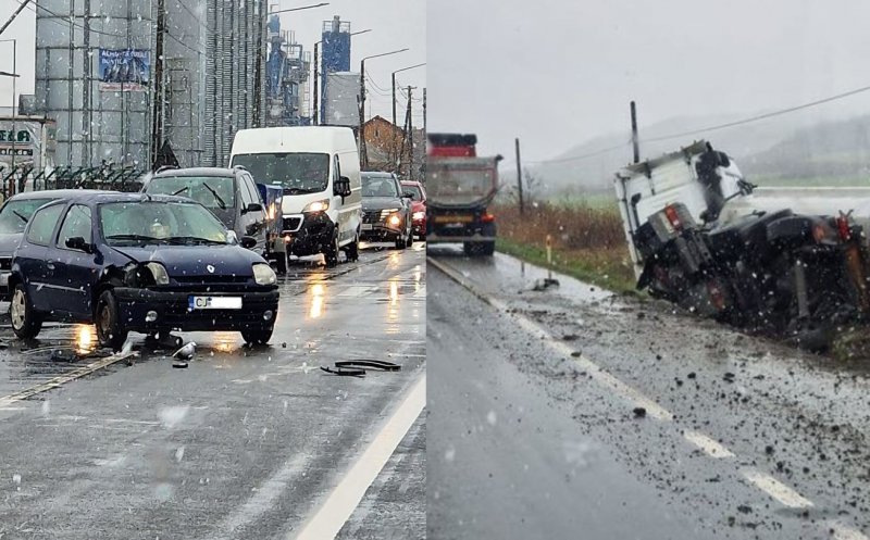 ACCIDENTE în lanț pe Cluj - Gherla. Tamponare în Bonțida și camion răsturnat în șanț