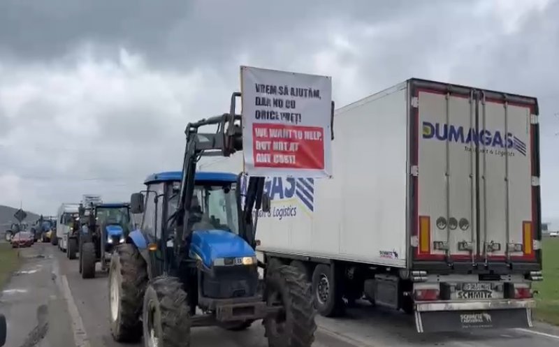 Protest al fermierilor clujeni. Zeci de tractoarele au circulat cu viteză redusă pe DN1 Turda – Cluj