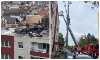 Incendiu pe o stradă din Cluj-Napoca. Acoperișul unui bloc a luat foc