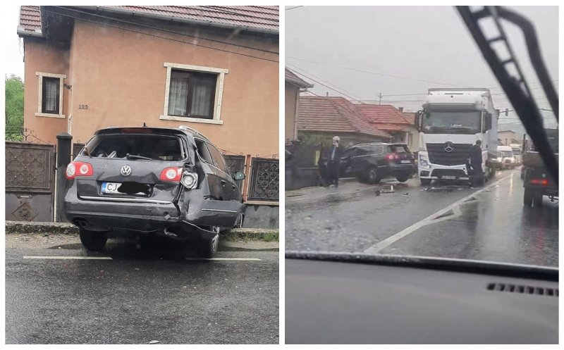 Daună totală. Accident între un autoturism și un tir în Baciu