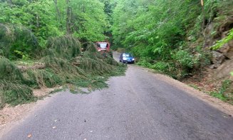 Furtună la Cluj! Traficul este blocat pe drumul din apropierea lacului Tarnița