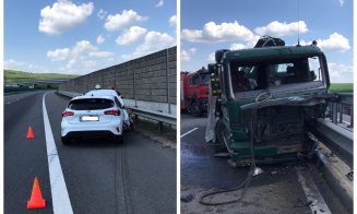 Accident pe autostrada Sebeș – Turda între o mașină și un camion. Există scurgeri de carburant
