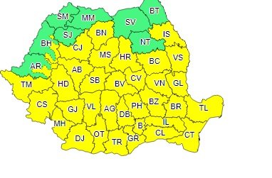 Cod galben de instabilitate atmosferică în aproape toată România