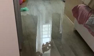Apartamente INUNDATE în subsolul unui bloc din Jucu. Oamenii scot apa cu găleata din casă/ Iluminatoarele, transformate în mini-piscine