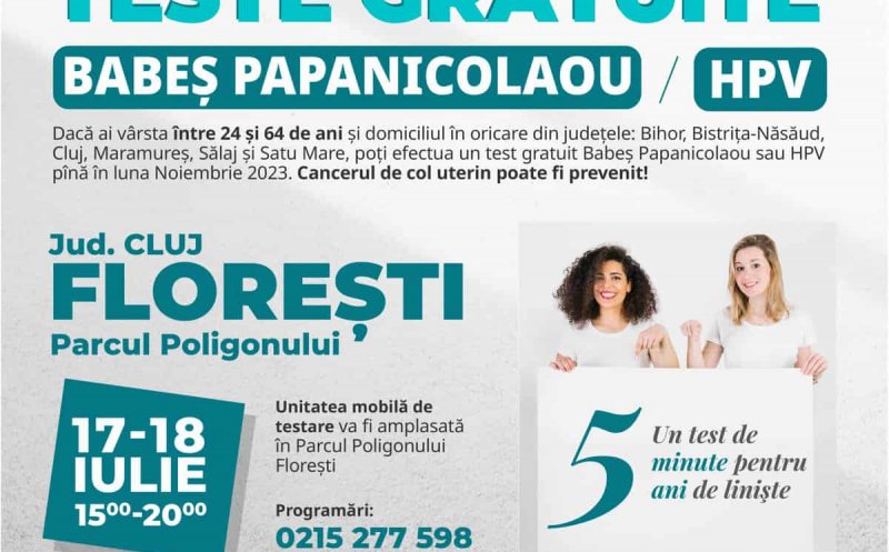 Teste GRATUITE Babeș-Papanicolaou și HPV în Parcul Poligonului din Florești