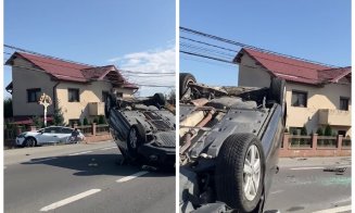 ACCIDENT în Răscruci! Mașină RĂSTURNATĂ în mijlocul drumului / Bărbat, transportat la spital