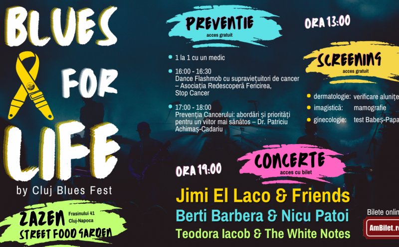 Screening gratuit și trei concerte atractive îi așteaptă pe clujeni la "Blues for Life by Cluj Blues Fest", eveniment dedicat prevenției cancerului