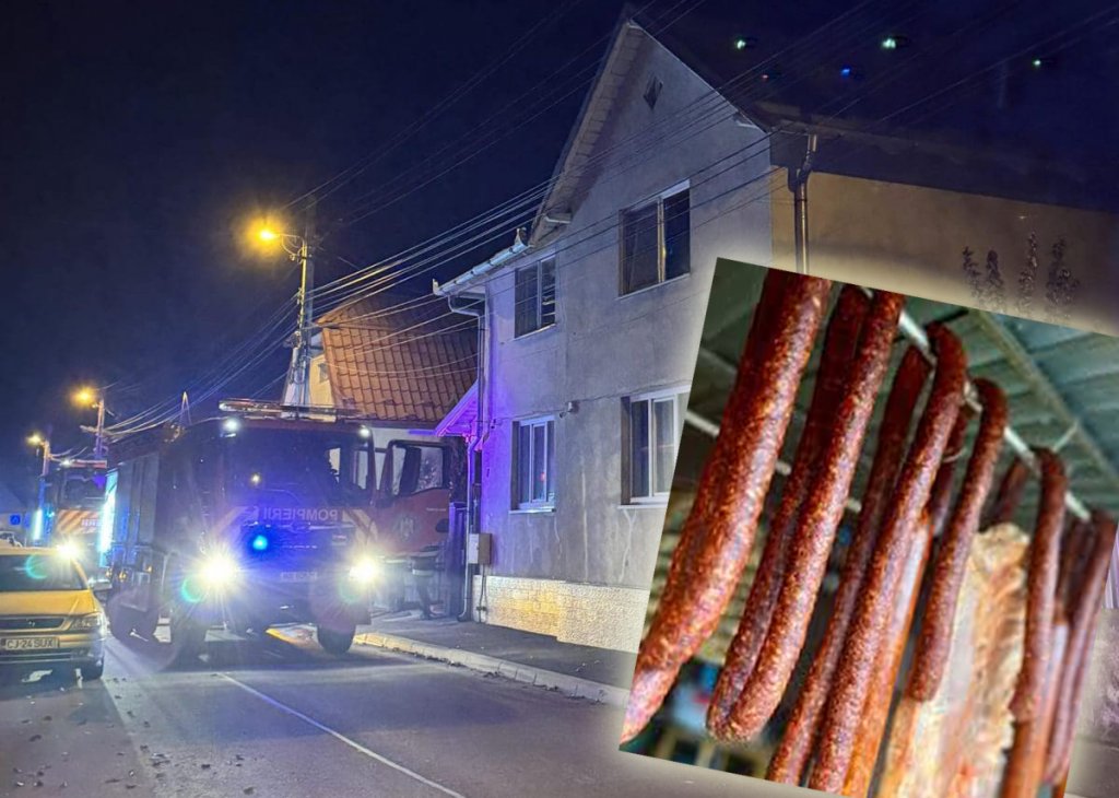 A făcut foc în curte ca să afume slănina şi cârnaţii, dar i-a aprins casa vecinului