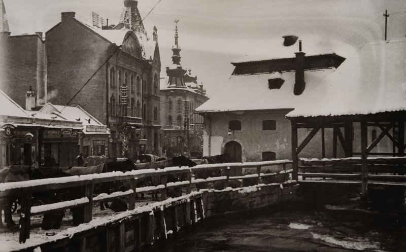 Baritiu in iarna anului 1930, cu vechea moara din centrul orasului