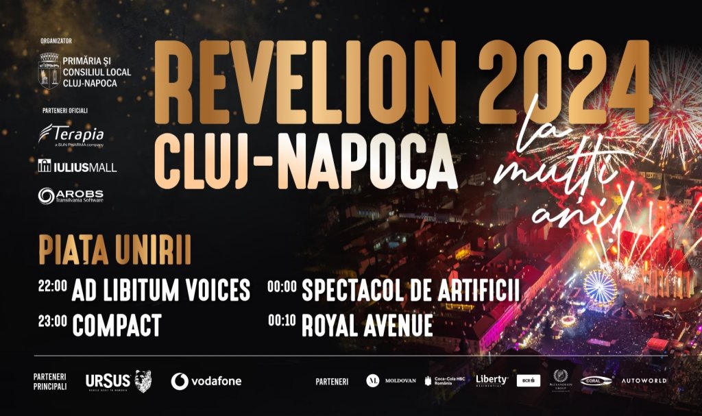 Revelion 2024 la Cluj-Napoca: concerte, spectacol de artificii și atmosferă de sărbătoare în Piața Unirii