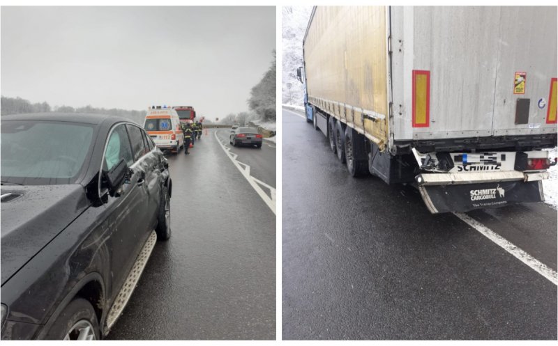 Accident într-o localitate din Cluj! Un TIR și o mașină, implicate