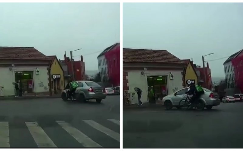 Incident într-o intersecție din Cluj. Un biciclist a fost la un pas să fie accidentat grav