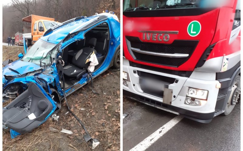 ACCIDENT în Cluj! Bărbat rănit în urma unei coliziuni între un camion și o mașină / Elicopterul SMURD, la fața locului