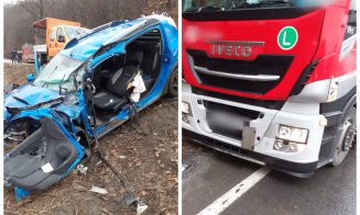 ACCIDENT în Cluj! Bărbat rănit în urma unei coliziuni între un camion și o mașină / Elicopterul SMURD, la fața locului