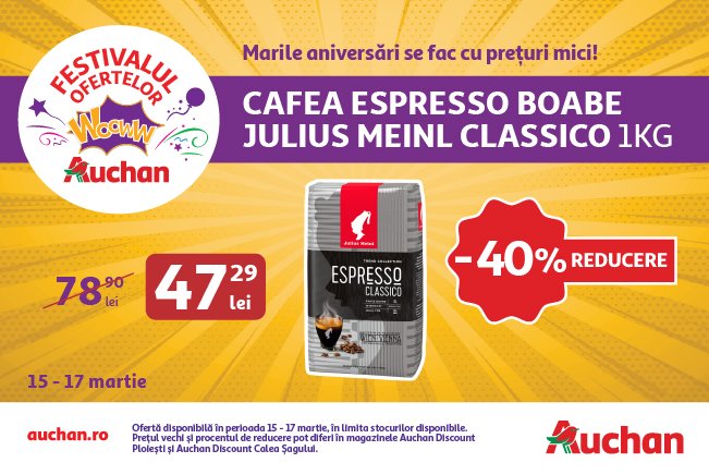 Oferte Wooww la Auchan în acest weekend, la cafea, detergent și multe altele