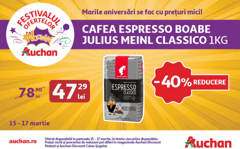 Oferte Wooww la Auchan în acest weekend, la cafea, detergent și multe altele