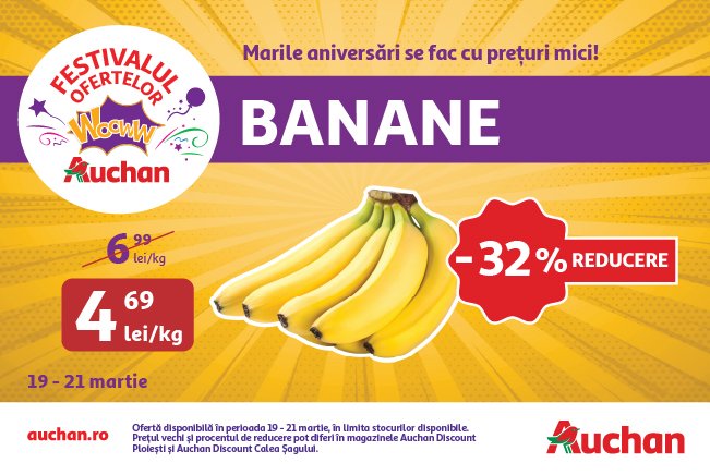 Festivalul Ofertelor Wooww la Auchan îți aduce super reduceri la banane, lego și sute de alte de produse