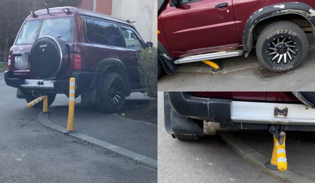 Șofer clujean, "certat" cu stâlpii antiparcare. A pus mașina unde a avut el chef