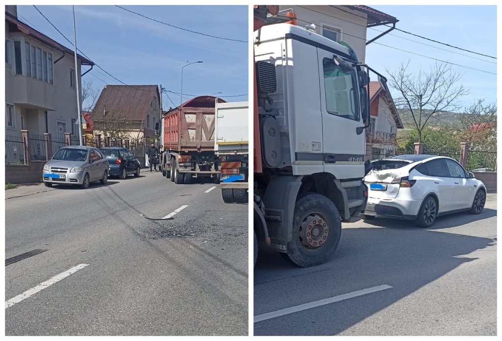 Accident pe o stradă din Cluj-Napoca: Camion vs Tesla