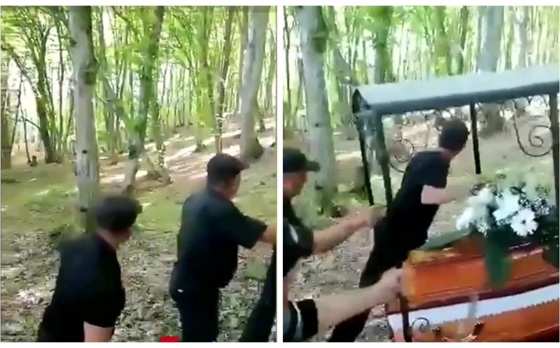 "Vizită" neașteptată la o înmormântare. Cortegiul funerar, fugărit de un URS