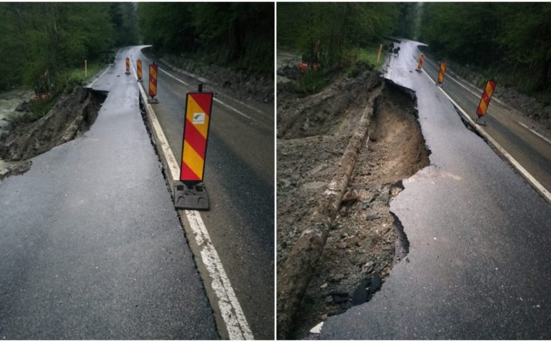 Atenție, șoferi! Trafic restricționat pe un drum national din Apuseni, surpat în urma ploilor
