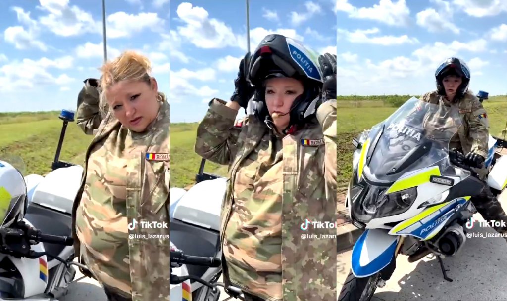 Diana Șoșoacă a încălcat Legea: S-a filmat în uniformă, călare pe o motocicletă a Poliției Române