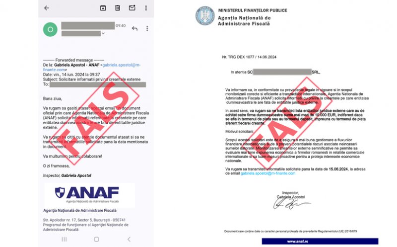 ANAF atrage atenţia cu privire la o nouă serie de mesaje false transmise în numele instituţiei