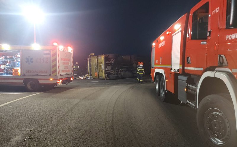 ACCIDENT pe centura Vâlcele-Apahida: Cisternă cu bitum răsturnată / Şoferiţă transportată la spital