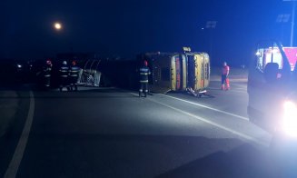 ACCIDENT pe centura Vâlcele-Apahida. Cisternă cu bitum răsturnată