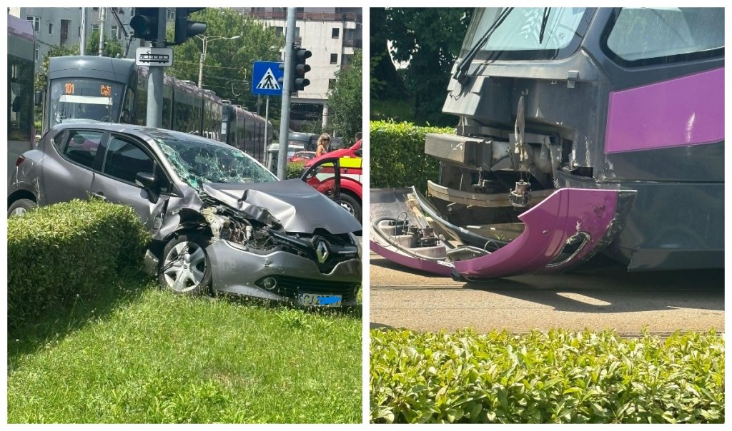 ACCIDENT în Mănăștur între un tramvai și o mașină. Trafic blocat