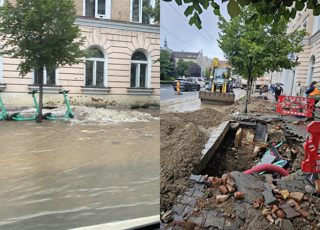 O conductă de apă s-a spart în Piața Avram Iancu din Cluj. Locuitorii din Gheorgheni și Sopor, afectați