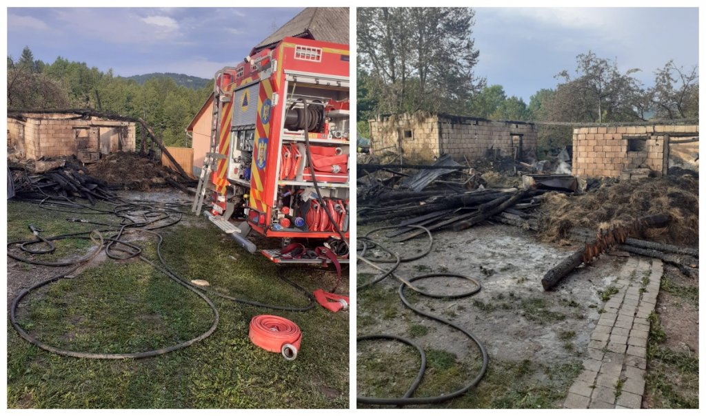 INCENDIU devastator provocat de trăsnet, într-un sat din Cluj. Mai multe animale au murit
