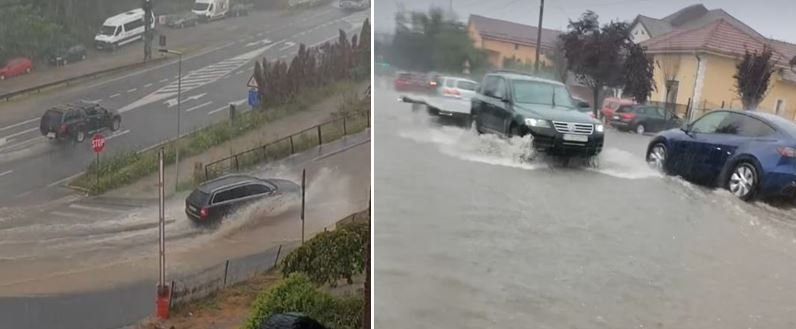 Ploaia torențială a făcut, din nou, ravagii la Cluj! Unele străzi s-au transformat în adevărate râuri