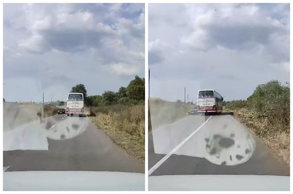Tragedie evitată pe un drum din Cluj: Șoferul unui autocar a intrat pe contrasens și a scos o mașină de pe drum