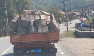 Pericol pe drumurile din Cluj: Un șofer a fost amendat după ce a transportat lemne fără să le asigure