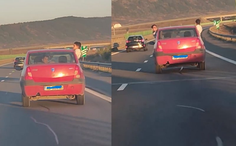 Pericol pe Autostradă în Cluj: Doi copii filmați în timp ce ies pe geamul unei mașini
